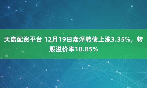 天宸配资平台 12月19日嘉泽转债上涨3.35%,转股溢价率18.85%